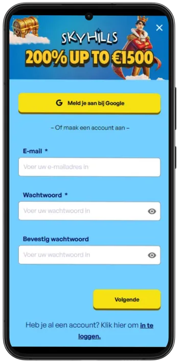 SkyHills E-mail en wachtwoord